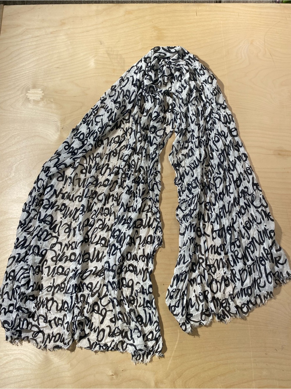 Bindya Lightweight White & Black Script Scarf - Women's Accessory (SM)